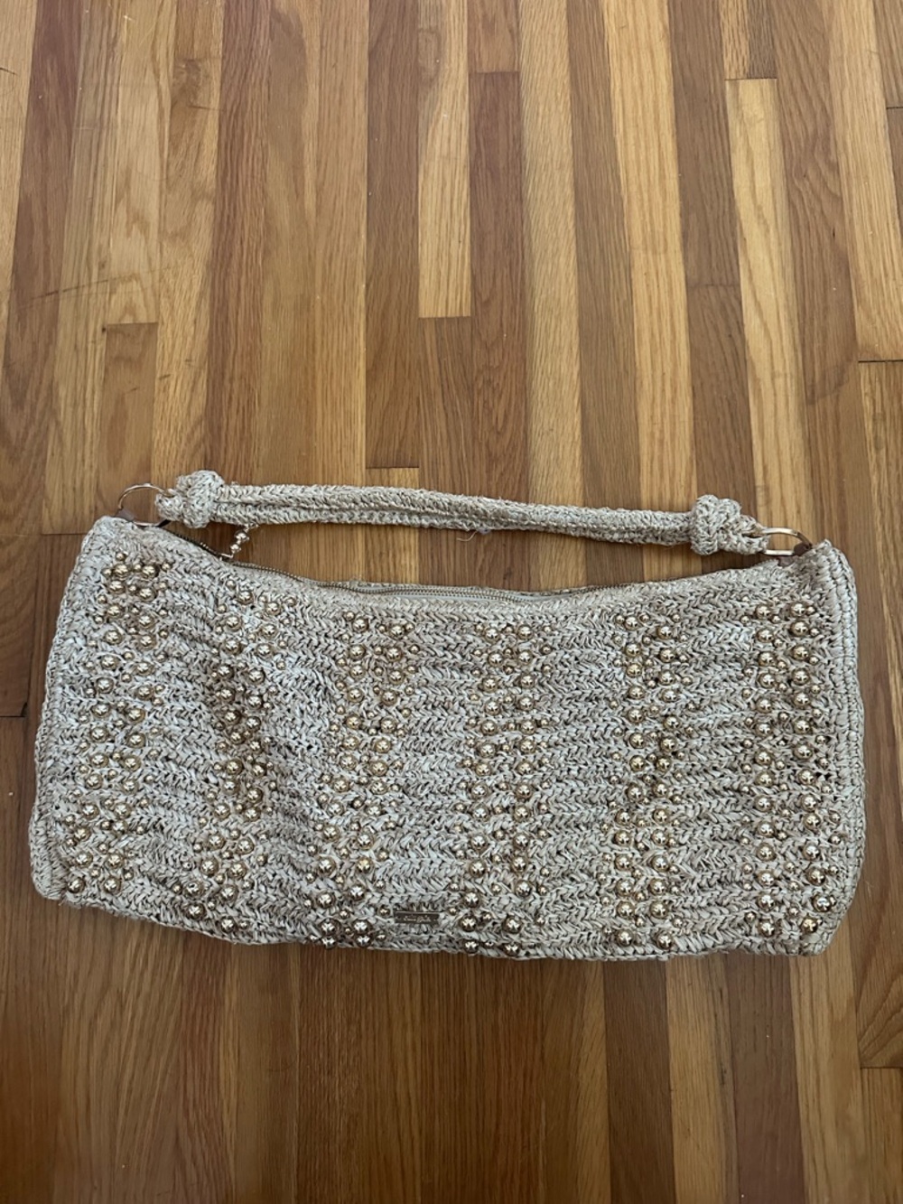 Cult Gaia Hera Raffia Shoulder Bag with Gold Beaded Embellishment - Picture 8 of 12